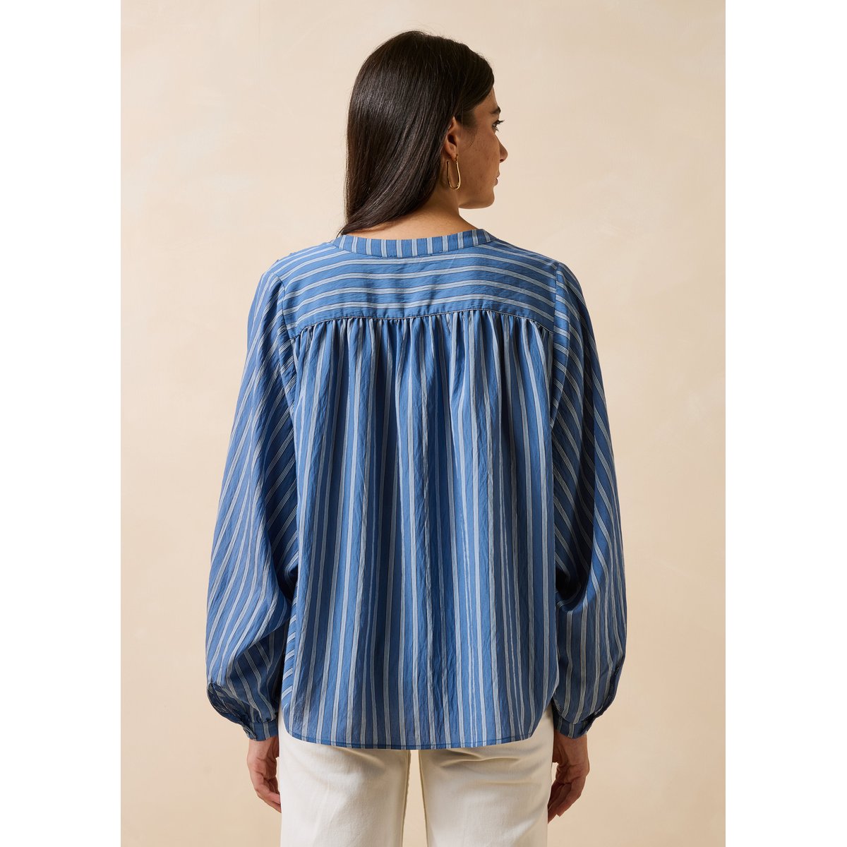 Chemise à rayures manches longues col mao bleu, LA FEE MARABOUTEE