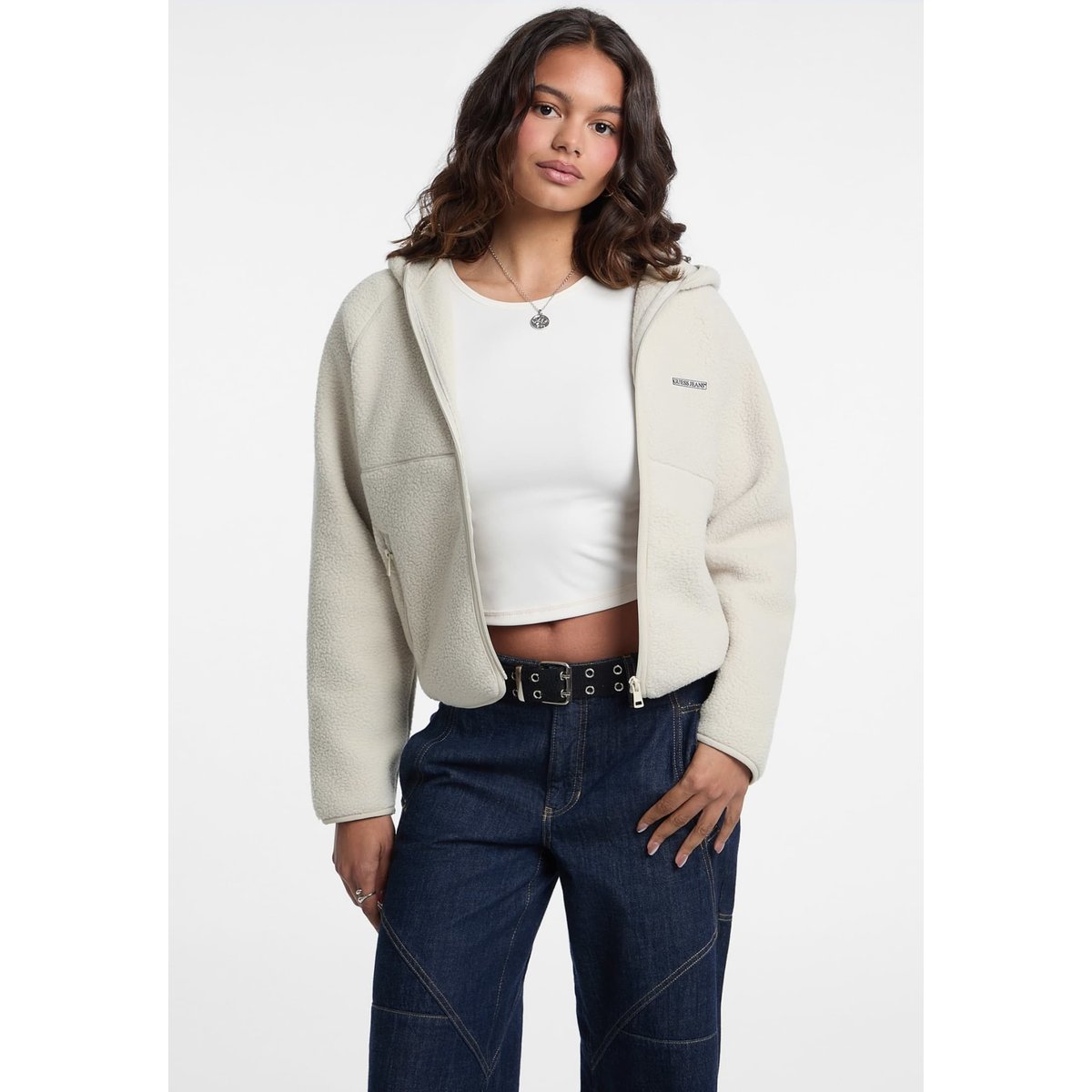 Veste Sherpa À Capuche crème, GUESS JEANS