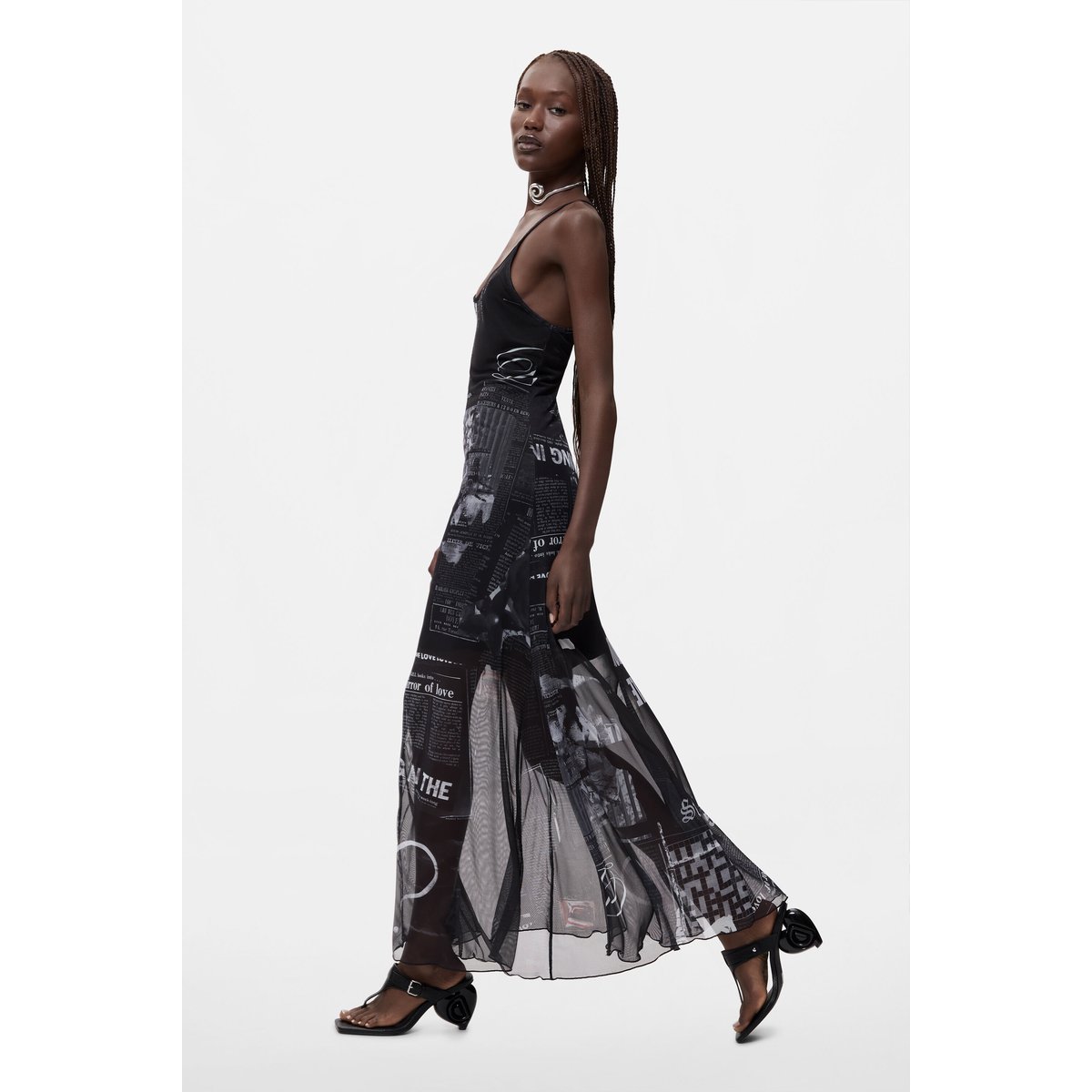 Robe à bretelles imprimée blanc, DESIGUAL