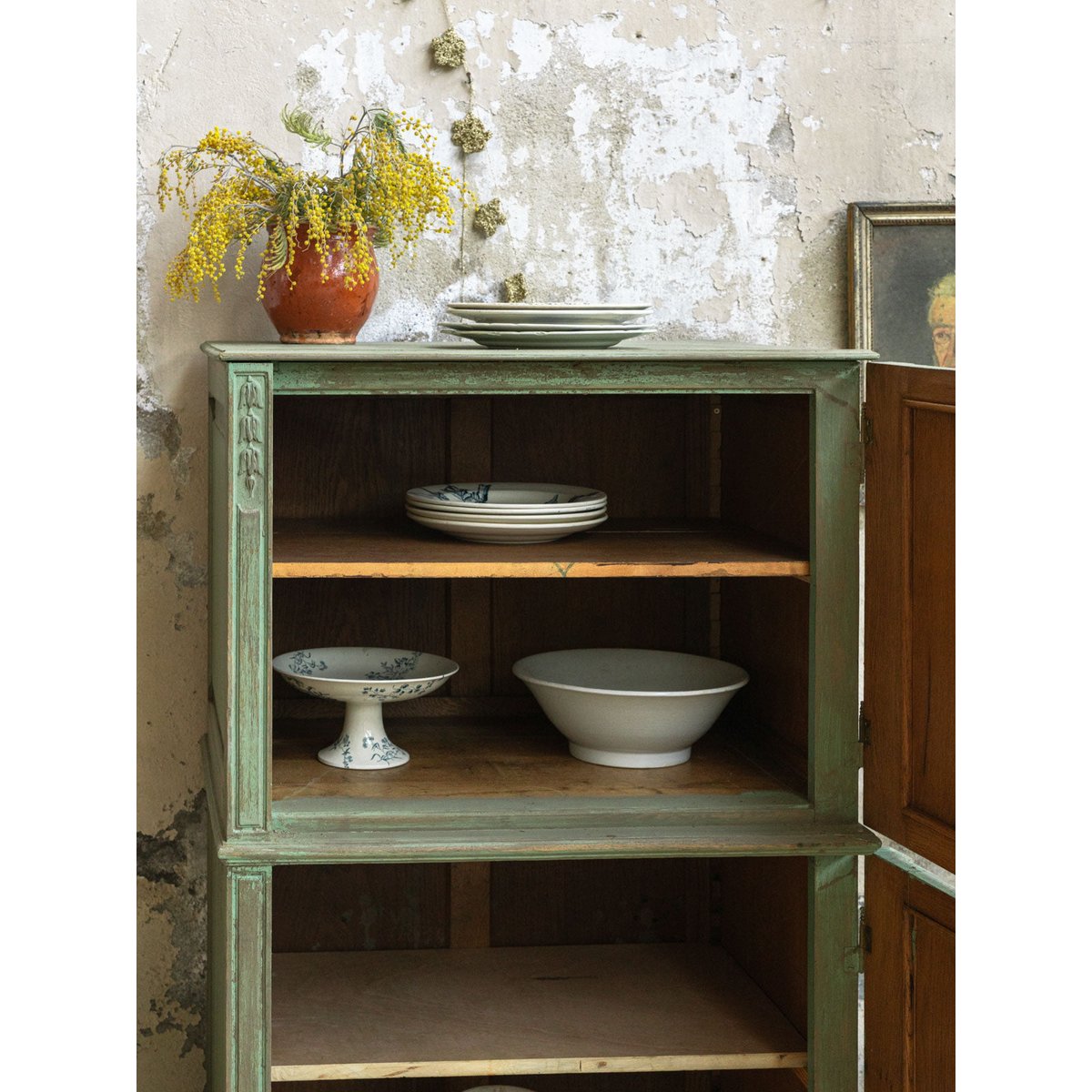 Armoire en bois Blandine N°441 - Bon état vert, DEBONGOUT