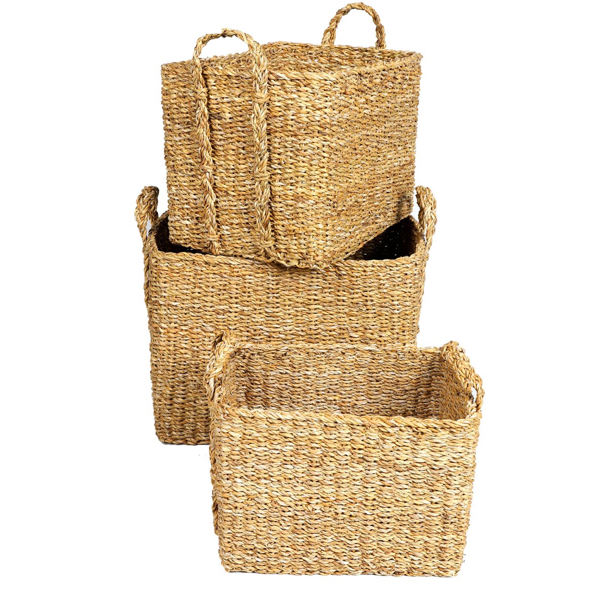 Set de 3 paniers rectangulaires tressés en jacinthe d'eau 45x35x35cm bois, WADIGA