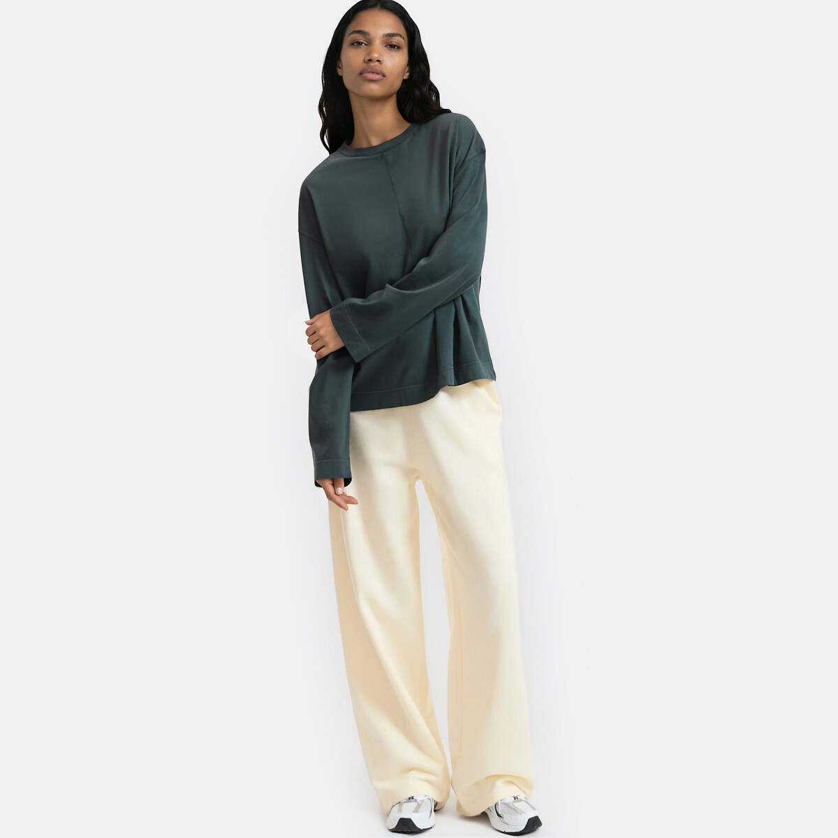 Fleece broek met wijde pijpen en elastische tailleband beige , LA REDOUTE COLLECTIONS