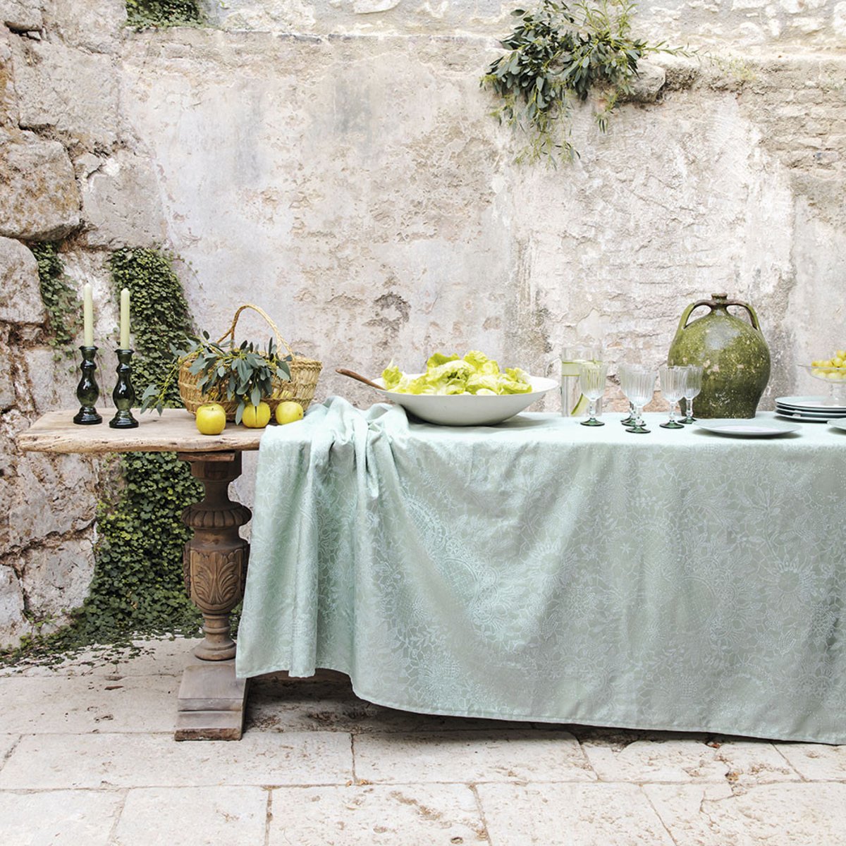 Nappe pur coton MILLE GUIPURES jade, GARNIER THIEBAUT
