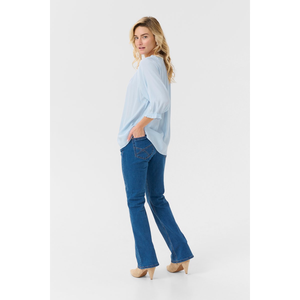 Blouse with long sleeve bleu cashmere blue, CREAM