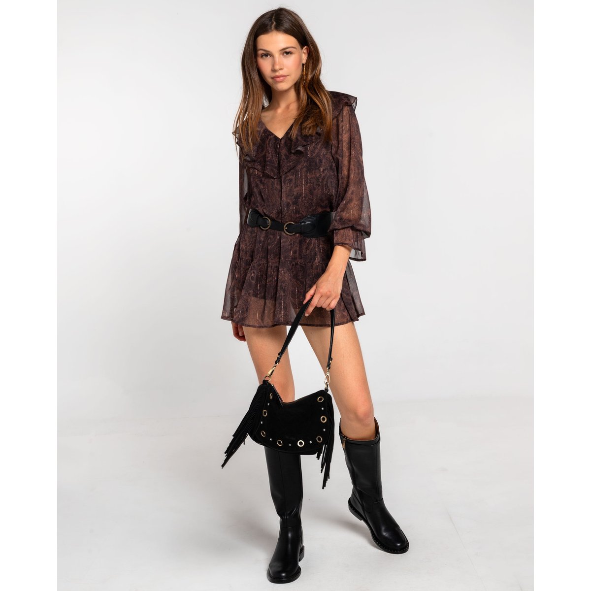 Robe en maille élastique à franges et coupe ajustée imprimé, THE-ARE