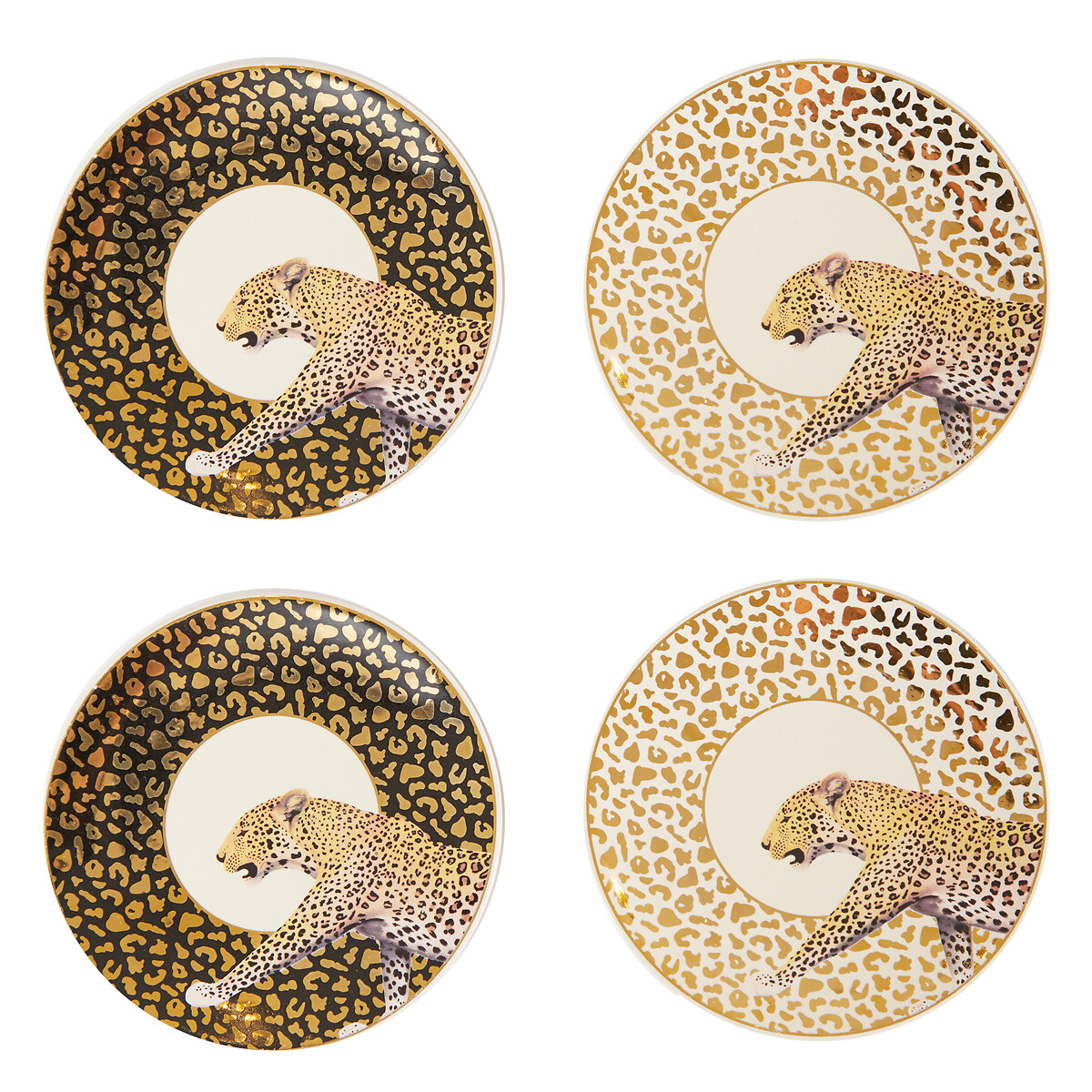 Set of 4 Stoneware Leopard Dishes gold-coloured, SO'HOME