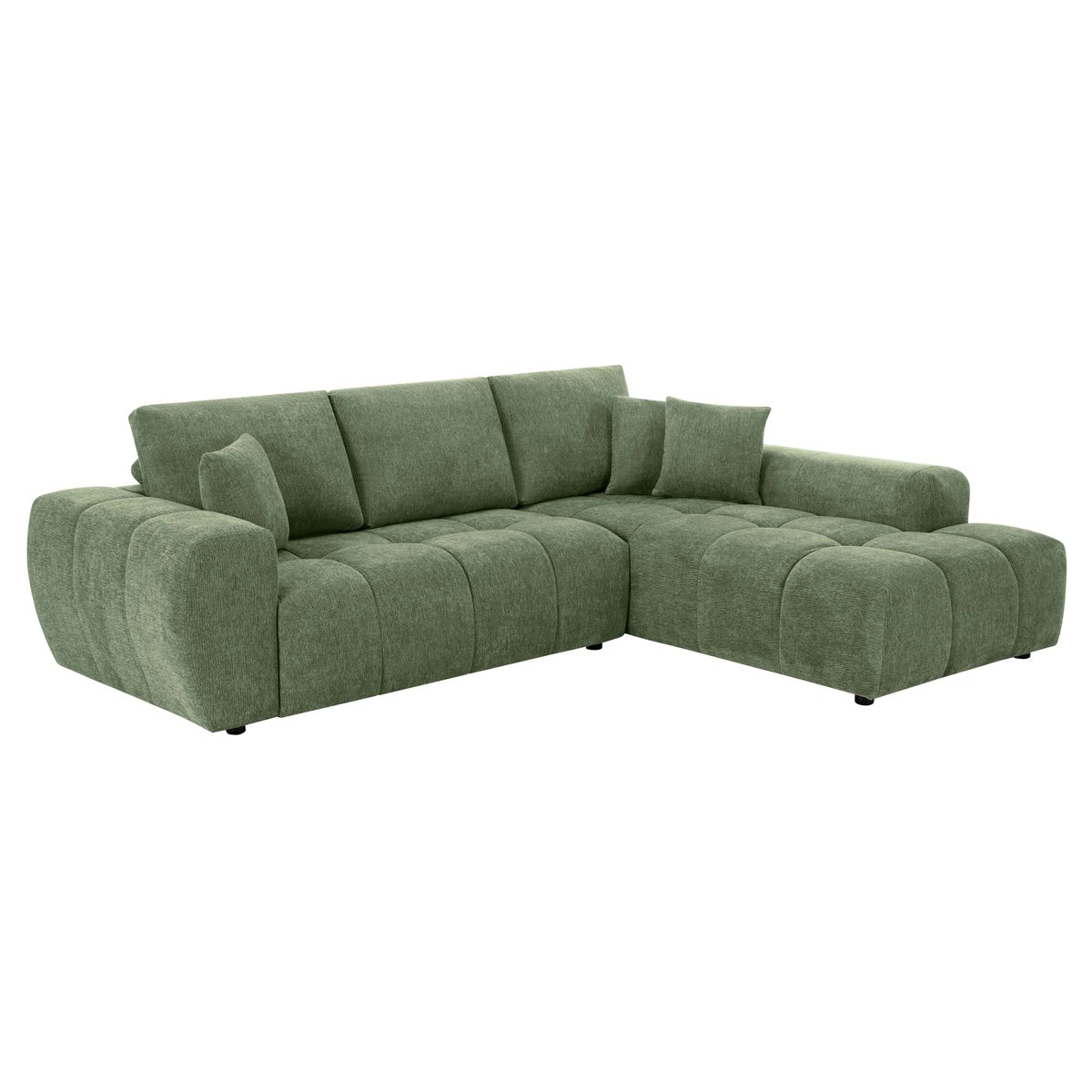 Canapé d'angle droit en polyester côtelé 3 places, NEPTUNE vert, OVIALA
