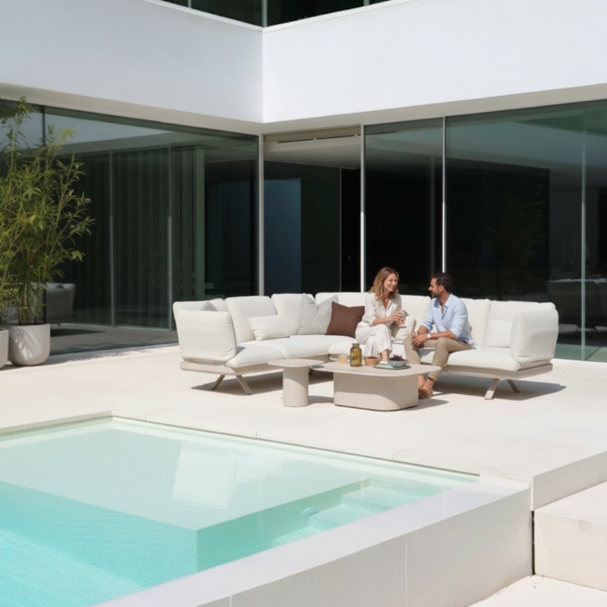 Salon de jardin d'angle en aluminium, CAMILLE beige, AU JARDIN DE CHLOÉ