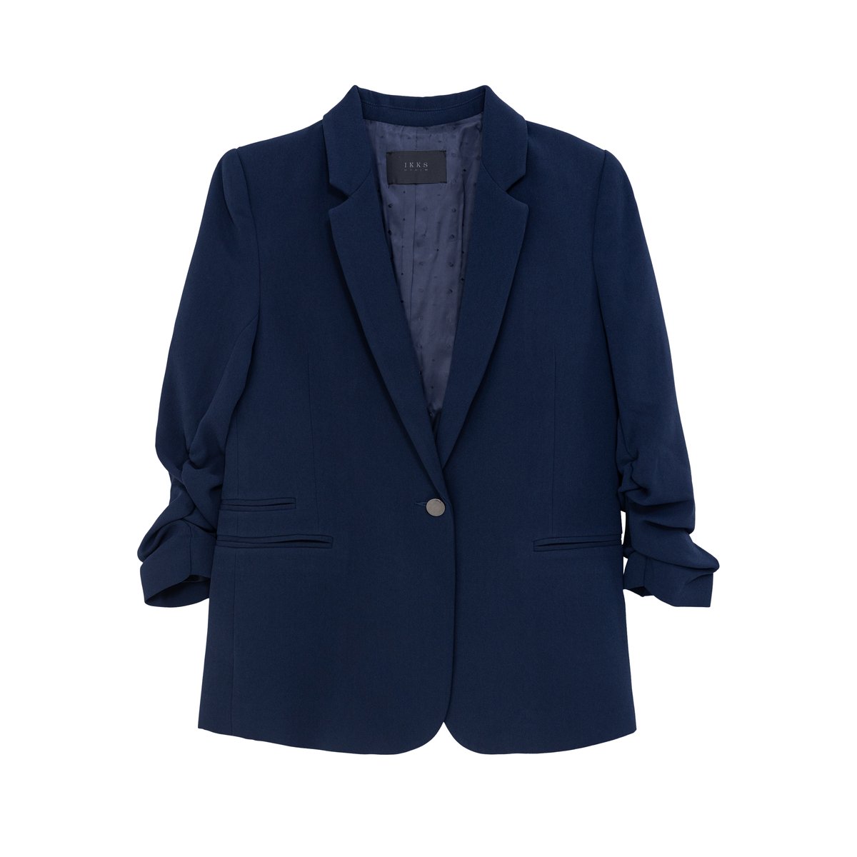 Veste de tailleur manches 3/4 froncées bleu marine, IKKS