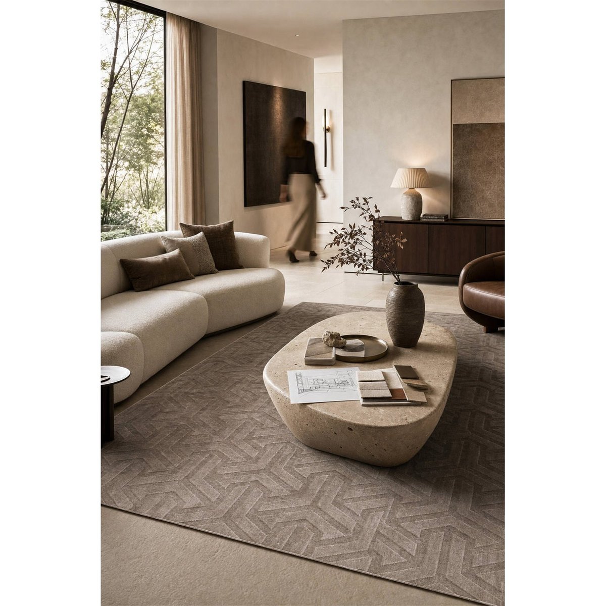 Tapis en viscose au toucher doux beige, RECOLLECTION