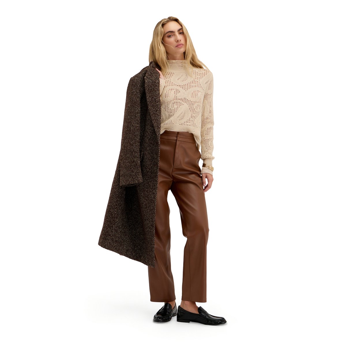 Pantalon regular effet brillant marron, MOTIVI