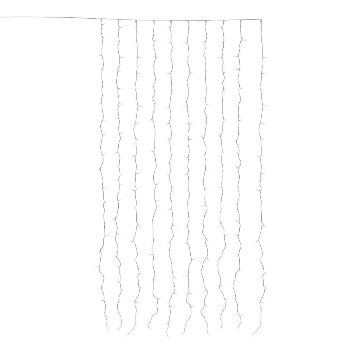 Rideau lumineux de façade d'extérieur 0,9 x 2 m 200 LED blanc froid 8 fonctions avec minuteur à piles blanc froid, FEERIC LIGHTS & CHRISTMAS