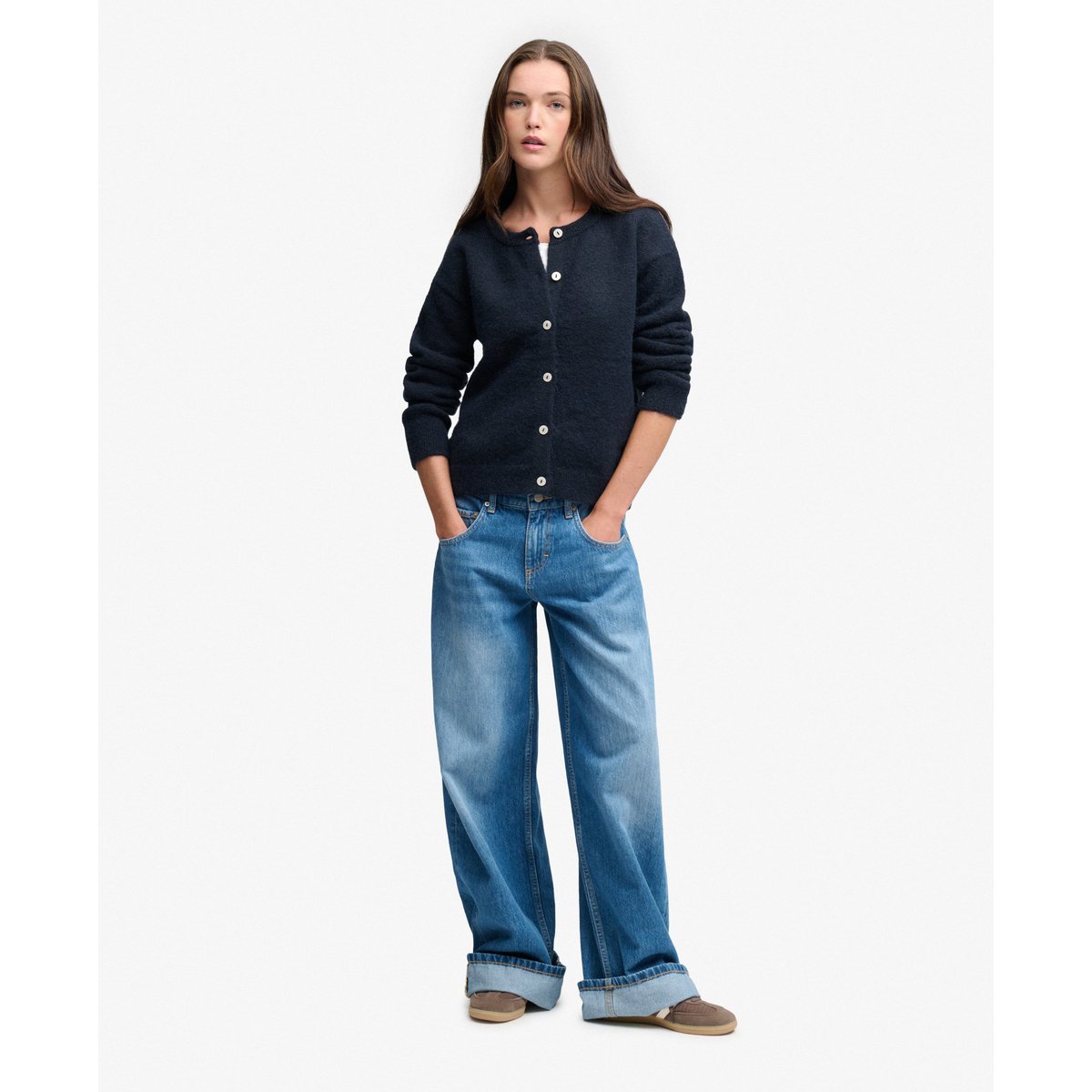 Cardigan en Maille Brossée Coupe Décontractée bleu marine éclipse, SUPERDRY