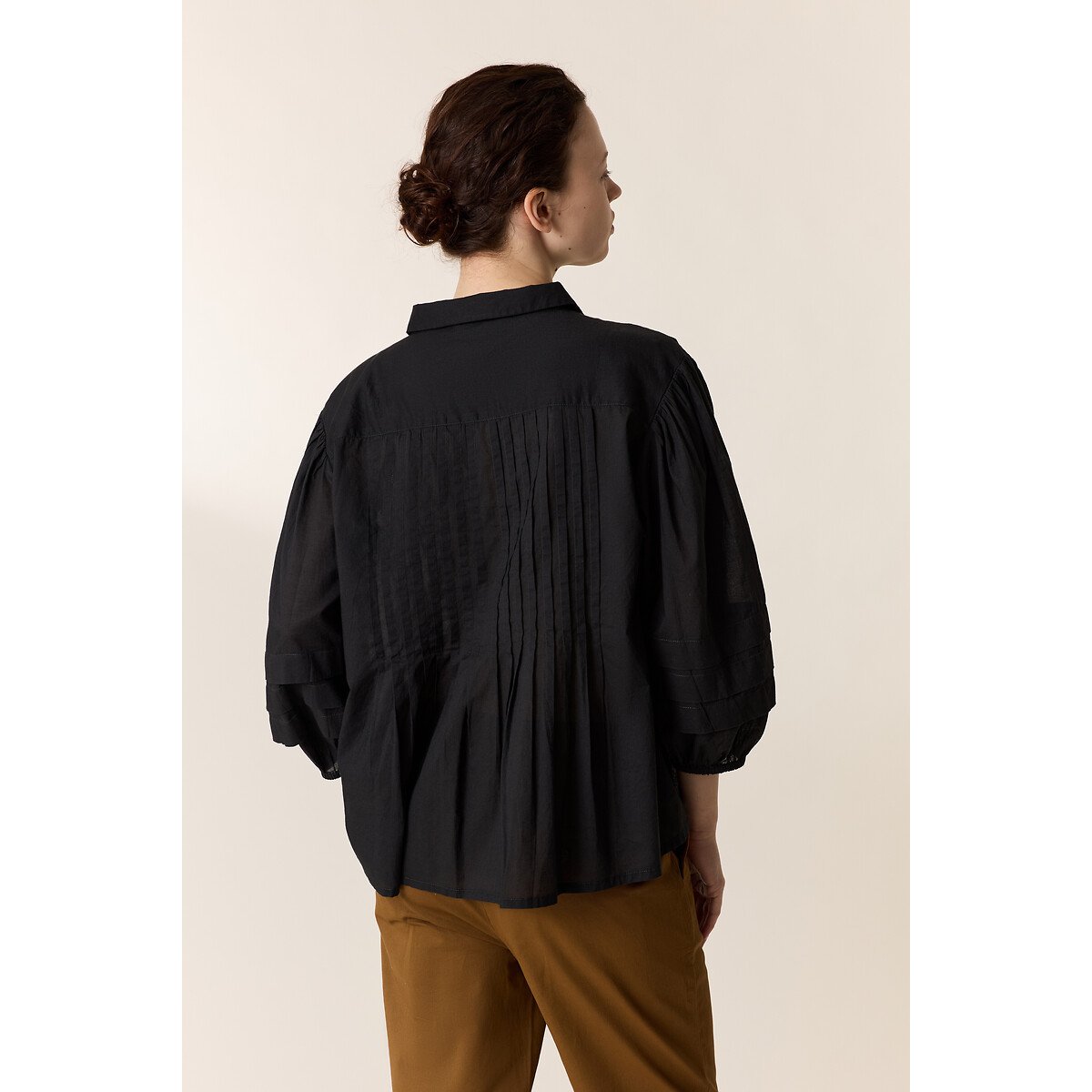 Chemise plissée manches 3/4, CHIMI carbone, LEON & HARPER