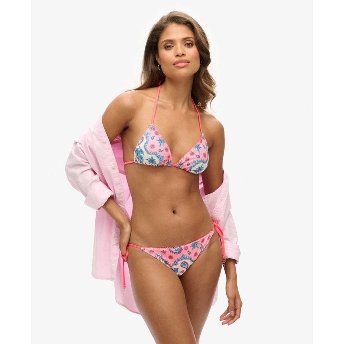 Haut de bikini triangle à nouer bandana rose, SUPERDRY