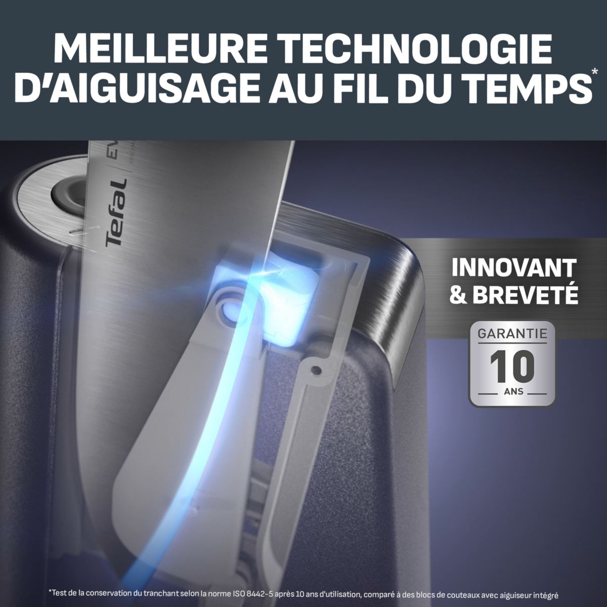 Set de couteaux EverSharp Pro 5 pcs aiguiseur integré couleur unique, TEFAL