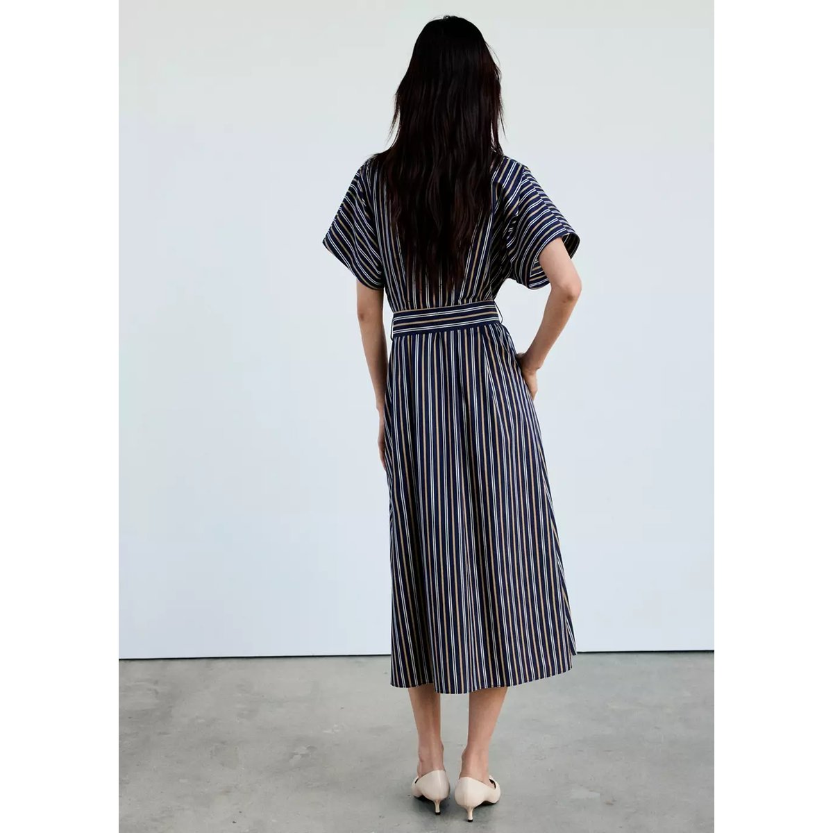 Robe chemisier à rayures bleu marine, MANGO