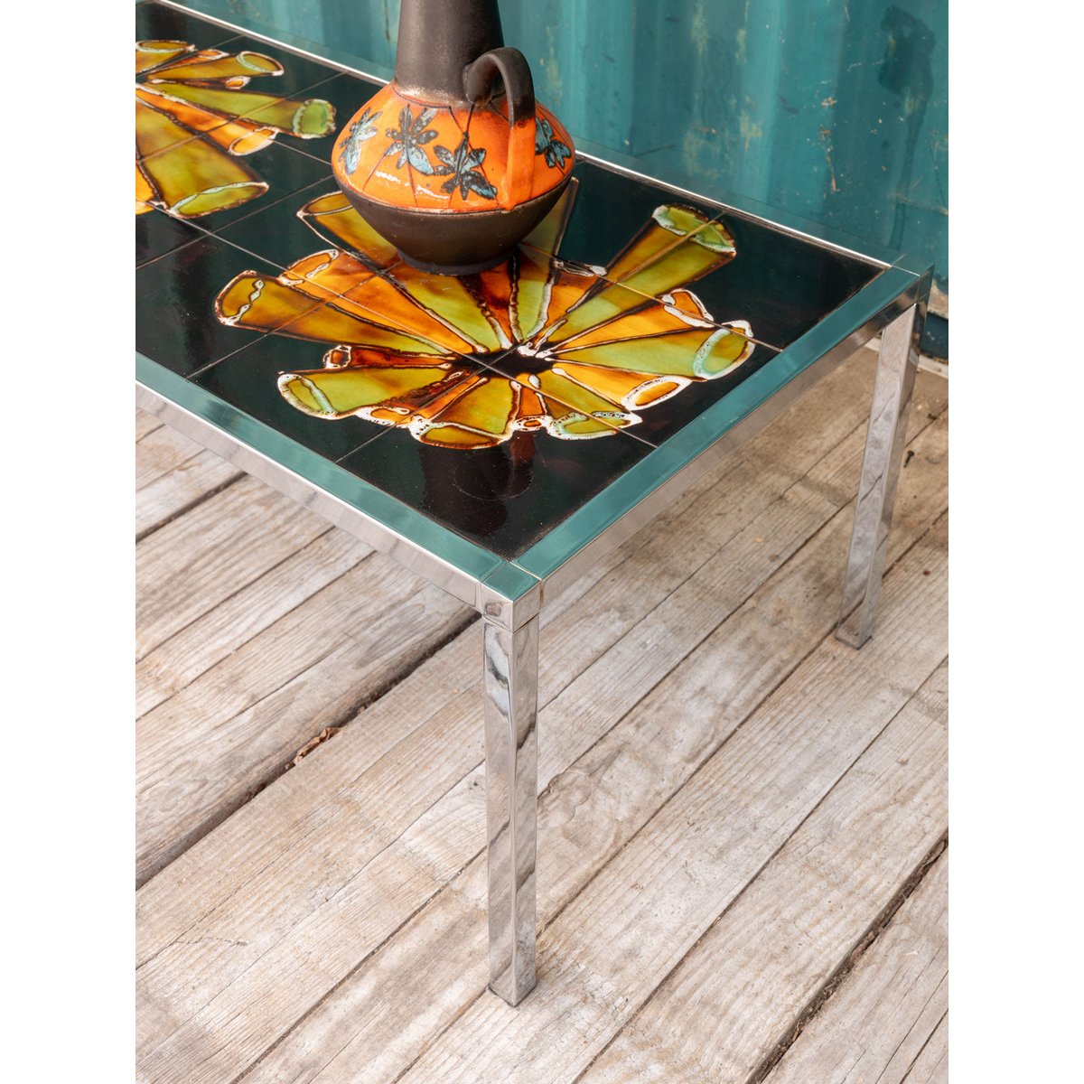 Table basse chromée et en céramique Donna N°1077 - Bon état argenté, DEBONGOUT