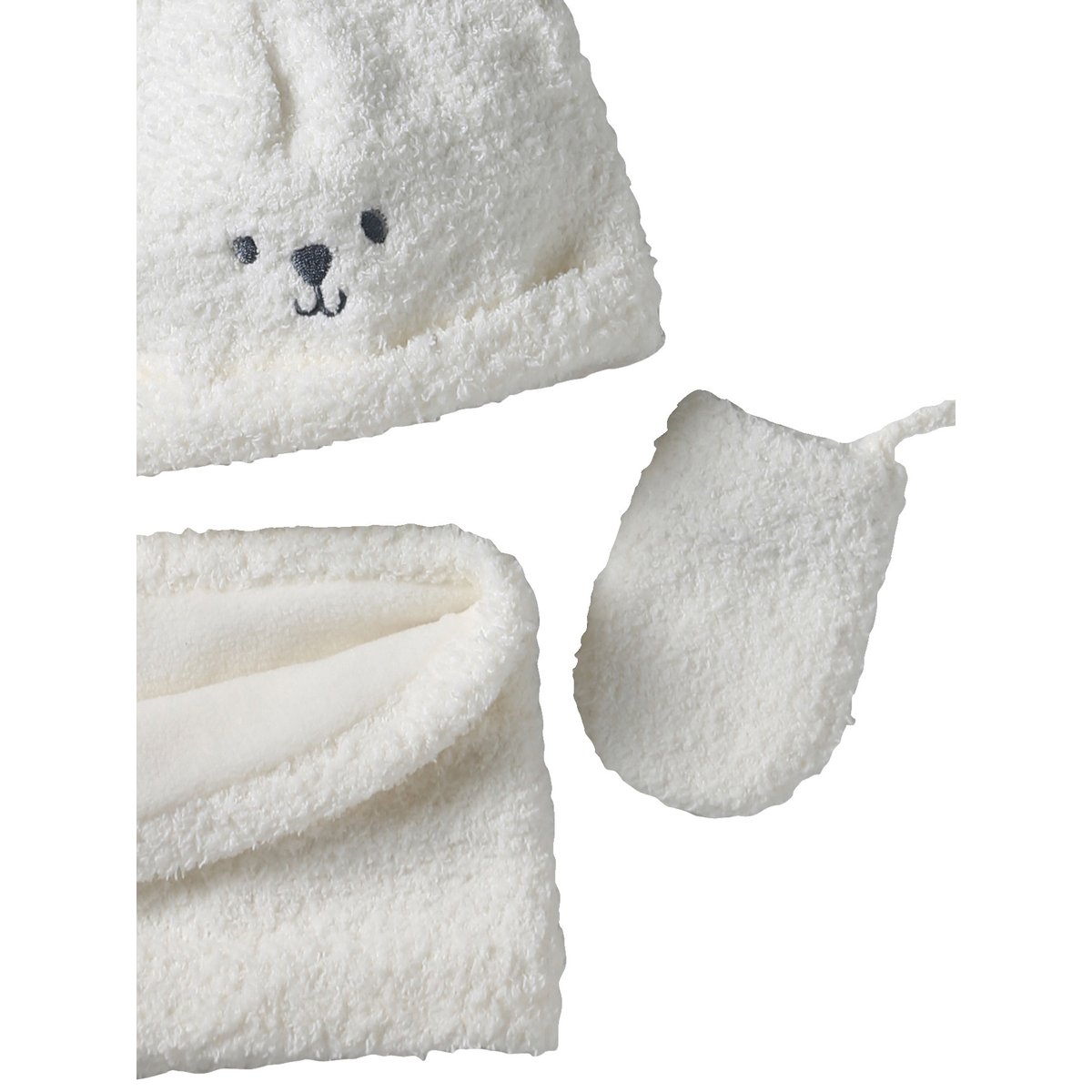 Ensemble bonnet, snood et moufles écru, VERTBAUDET