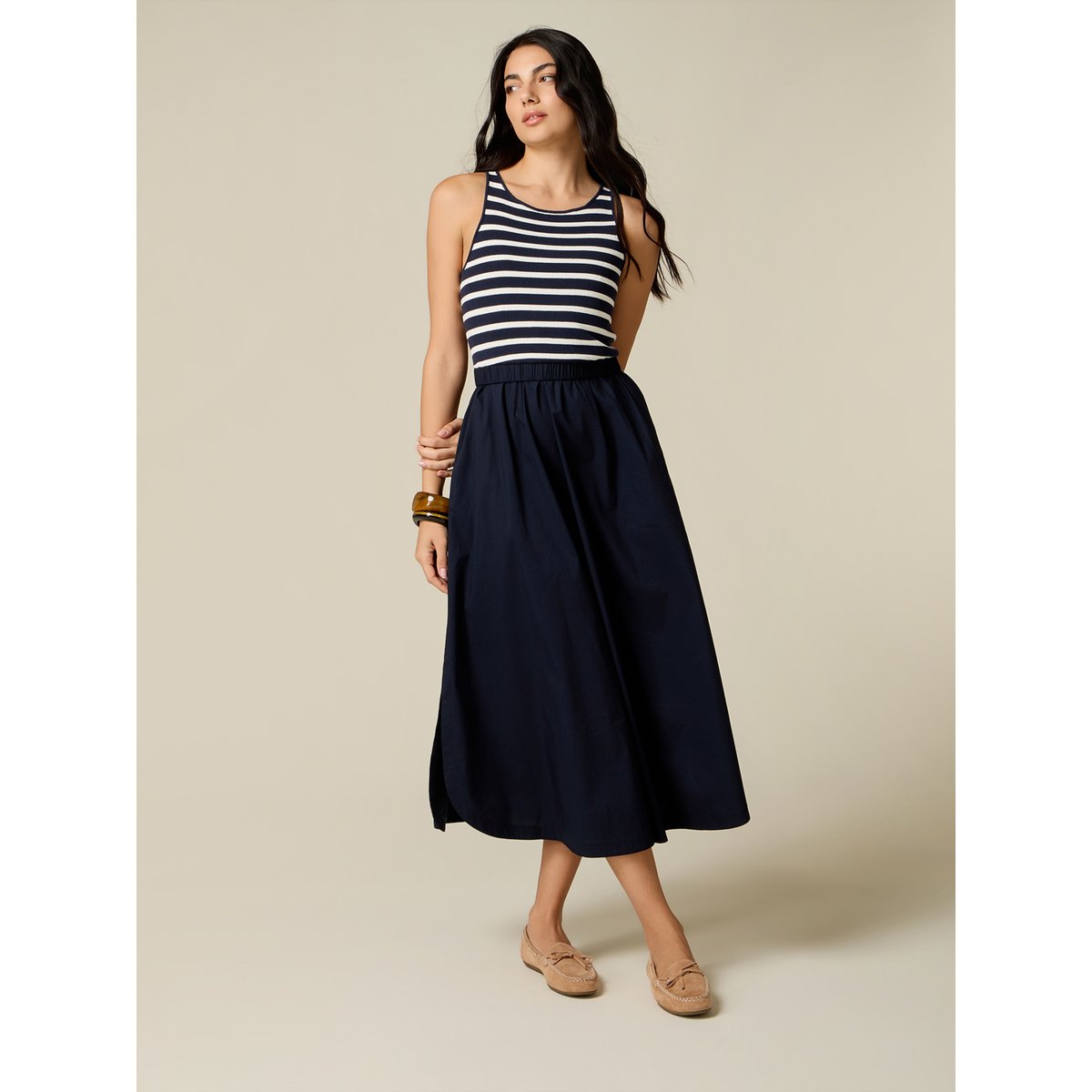 Robe bimatière avec haut à rayures bleu, OLTRE