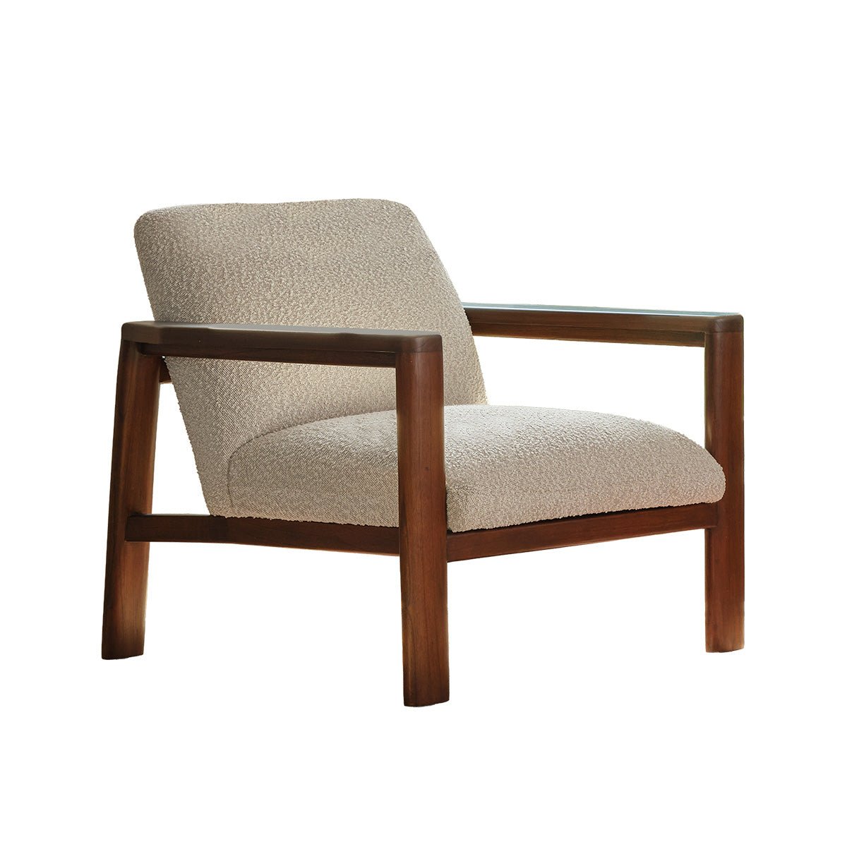 Fauteuil en mindi massif et tissu bouclette  GABRIEL taupe chiné, BERAH GETAH