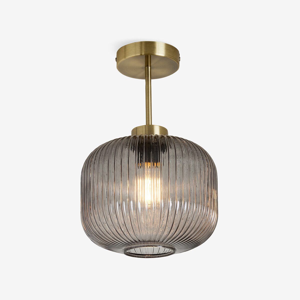 MADE.COM Briz Ribbed Glass Semi-Flush Ceiling Light smoke grey, MADE