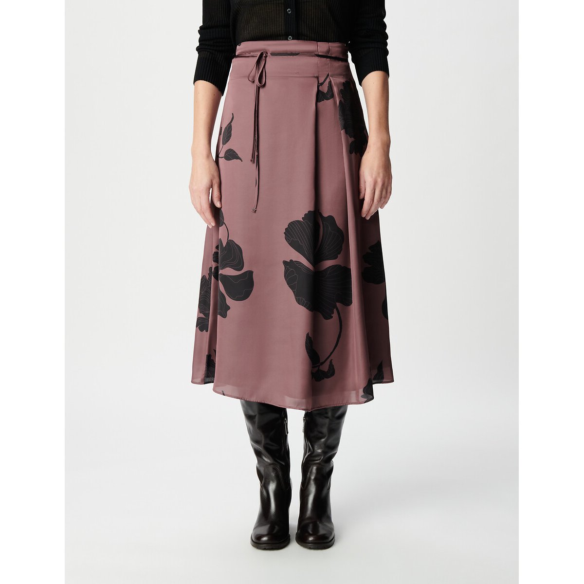Jupe midi imprimé floral caramel, IKKS