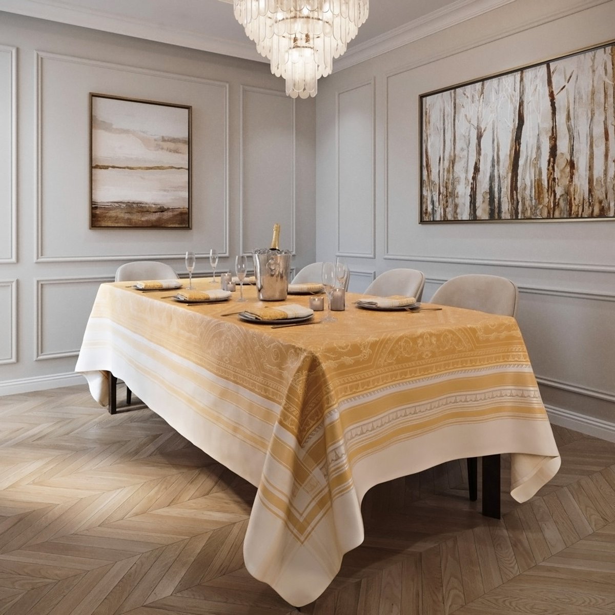 Nappe coton mélangé antitache GALERIE ROYALE reflets d or, GARNIER THIEBAUT