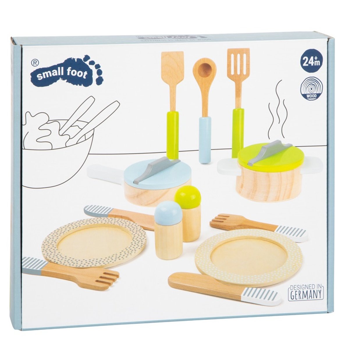 Couverts et casseroles en bois beige, SMALL FOOT COMPANY