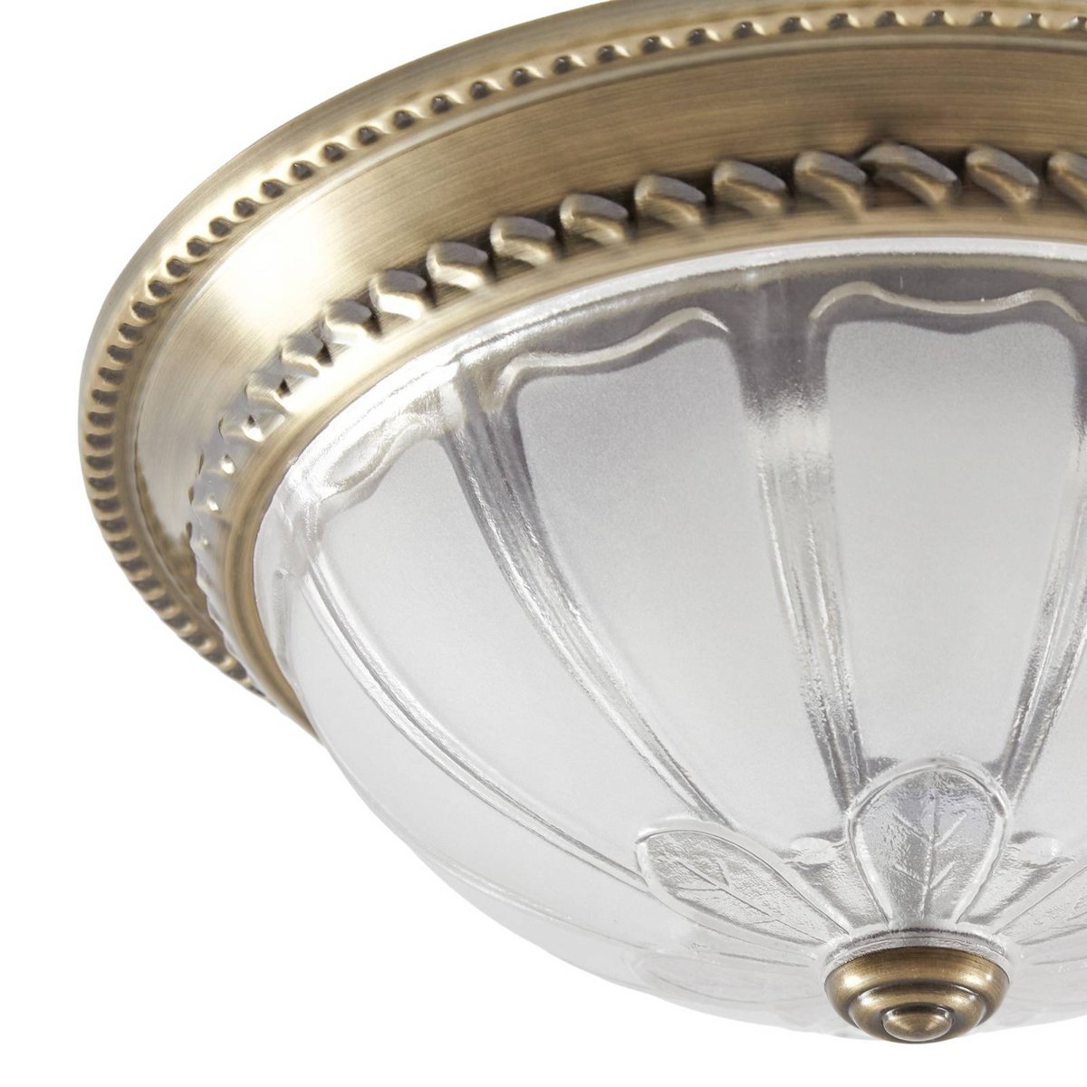 Plafonnier en verre antiqueLED, Henja clair, gravé, laiton ancien, LINDBY
