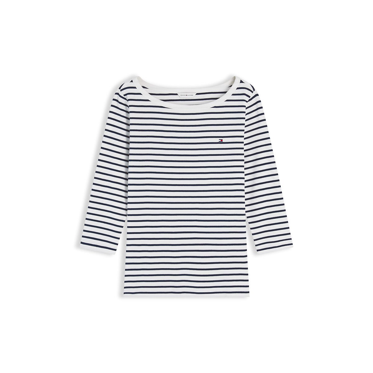 T-shirt com decote à barco, às riscas, mangas 3/4 branco/marinho, TOMMY HILFIGER