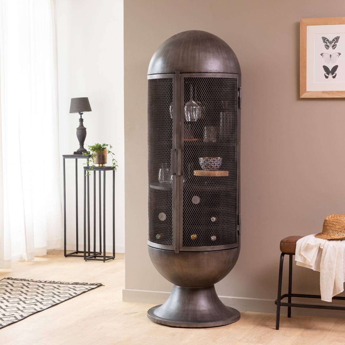 Meuble bar en métal arrondi LOCKER noir, MADE IN MEUBLES