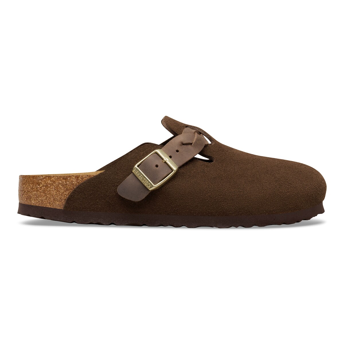 Sabots en cuir suédé BOSTON BRAIDED marron, BIRKENSTOCK