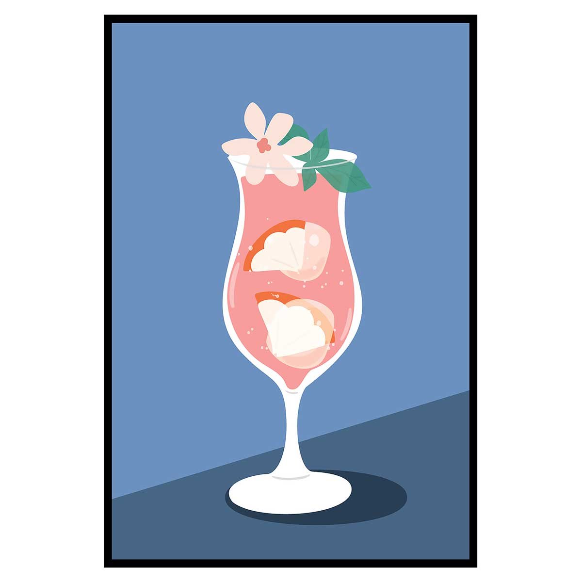 Affiche encadrée cocktail rose fruité affiche + cadre en métal - noir, HEXOA