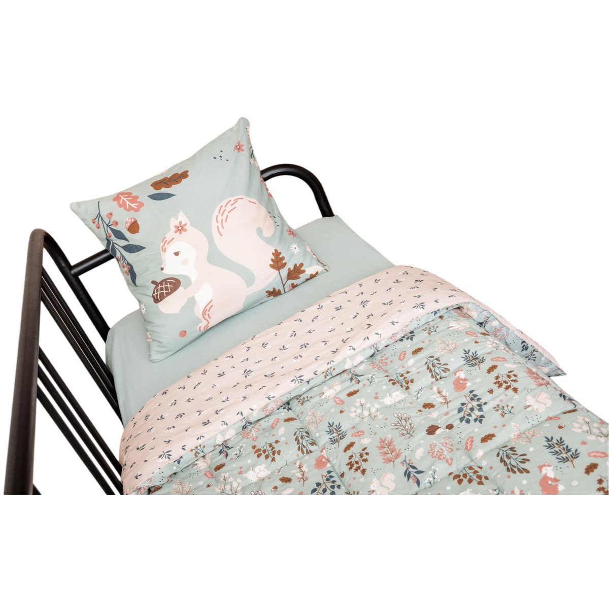 Couette coton imprimee Tamia l ecureuil vert, EDEN