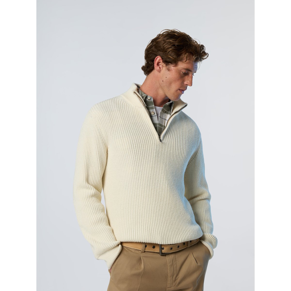 Pull demi-zip côtelé pêcheur crème, NORTH SAILS