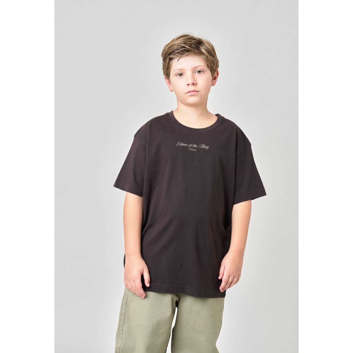 T-shirt loose garçon en 100% coton jersey imprimé dos gants de boxe BOXE walnut, DEELUXE