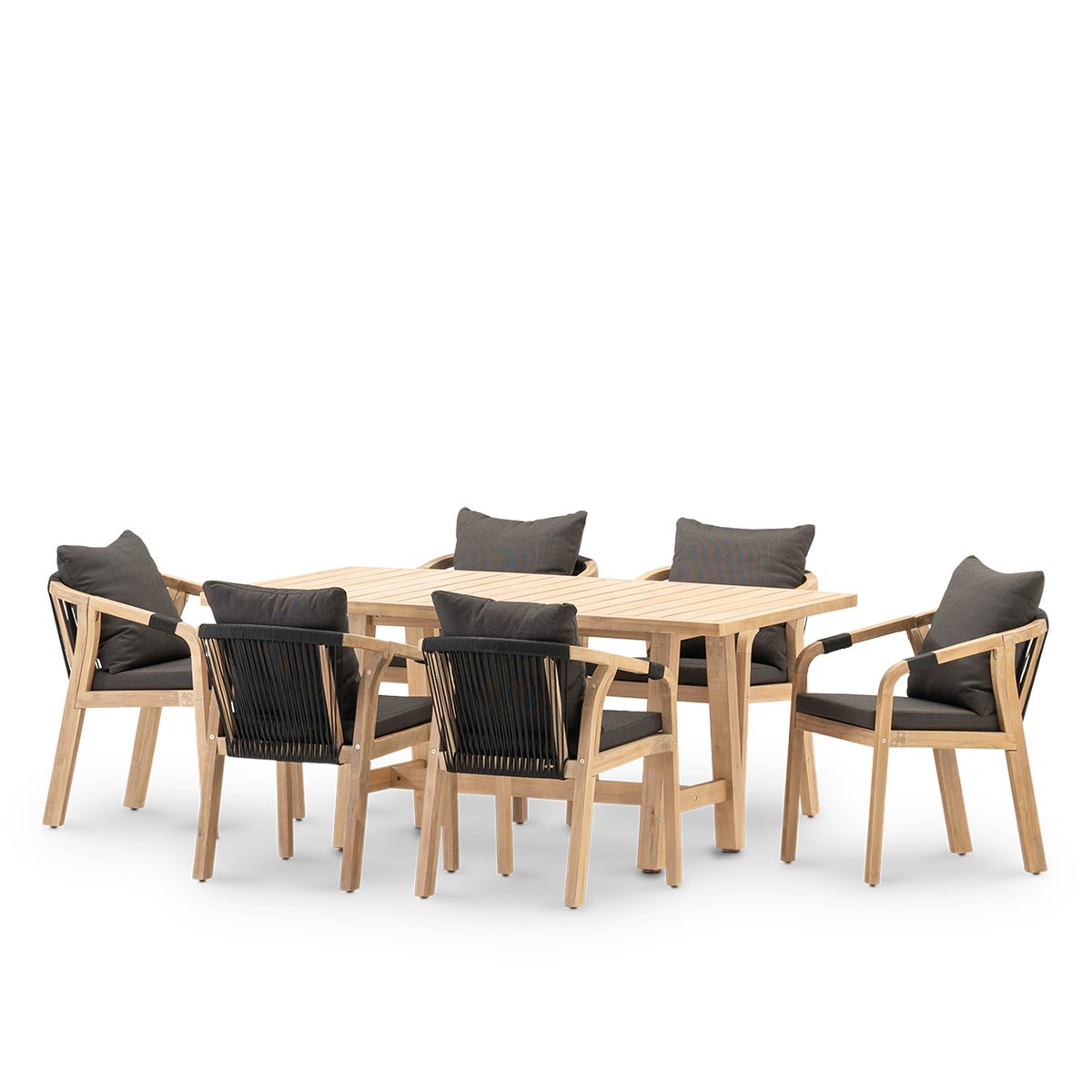 Salon de jardin, 6 chaises, ZANZIBAR bois clair, DEFORA HOME