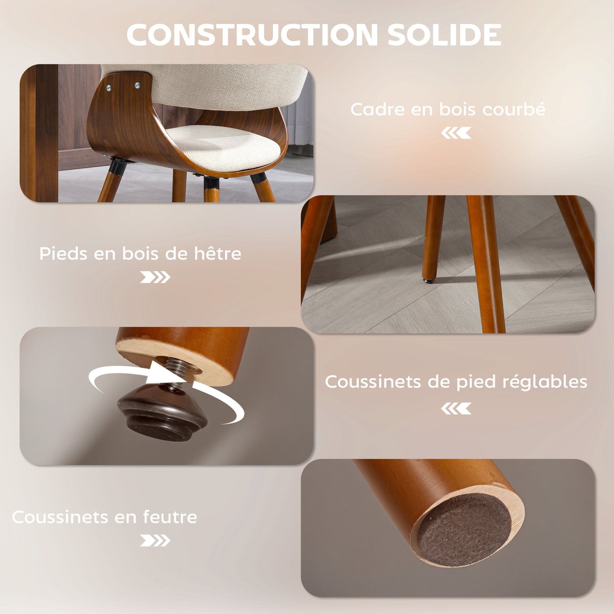 Chaise de salle à manger Tissu aspect lin beige, marron, HOMCOM