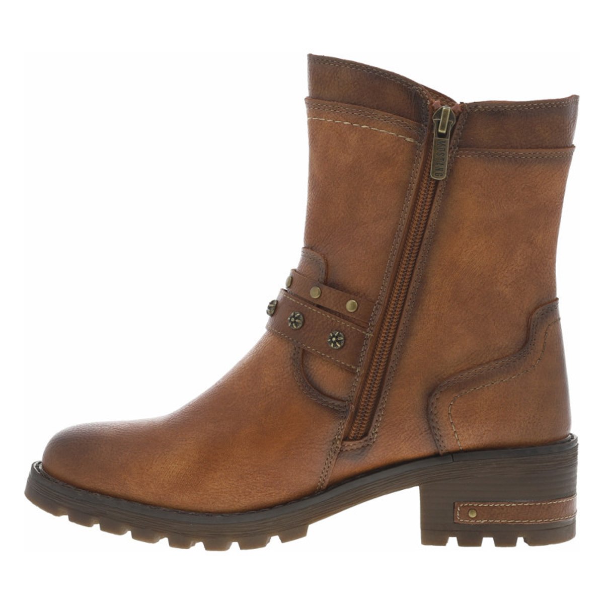 Boots noires à talon décroché moyen avec un zip et une semelle crantée cognac, MUSTANG