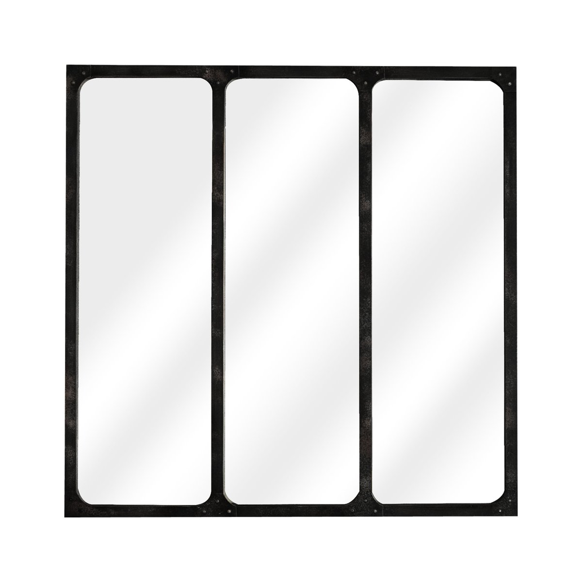 Miroir carré 3 bandes métal rouillé 70x70cm noir, EMDE