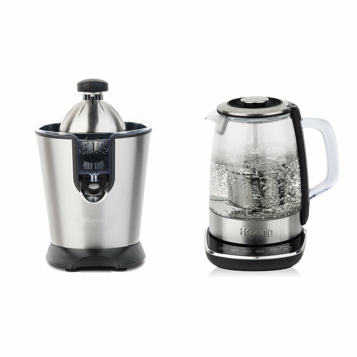 presse agrumes et bouilloire infuseur a the 1,5l agr80 + ti600 inox, H.KOENIG