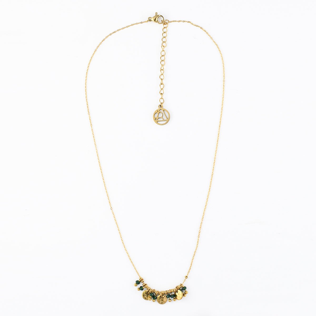 Collier chaîne avec pampilles et perles en acier inoxydable vert, BALABOOSTE