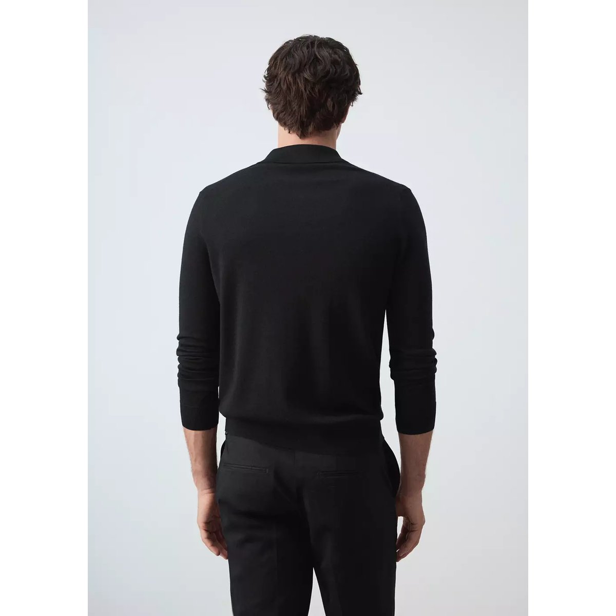 Polo en jersey 100 % laine, maille fine noir, MANGO MAN