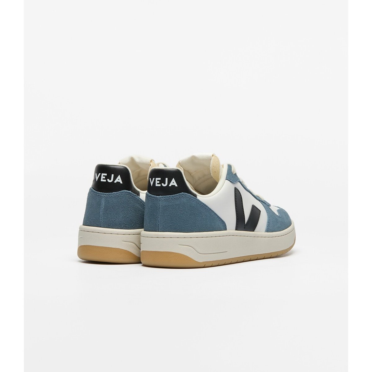 Baskets cuir V-10 blanc/noir/bleu, VEJA