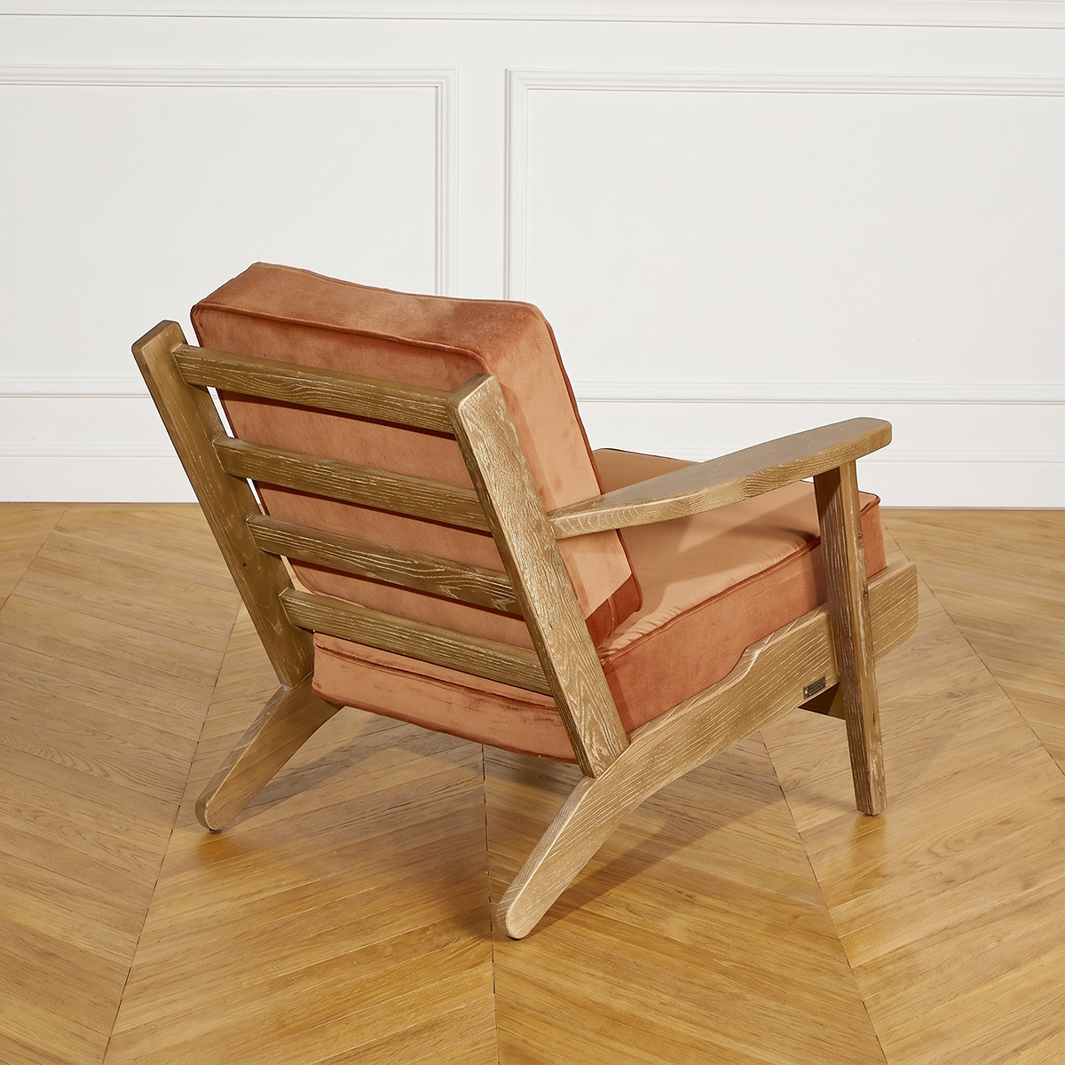 Fauteuil vintage lounge en velours ALESIA caramel, ROBIN DES BOIS