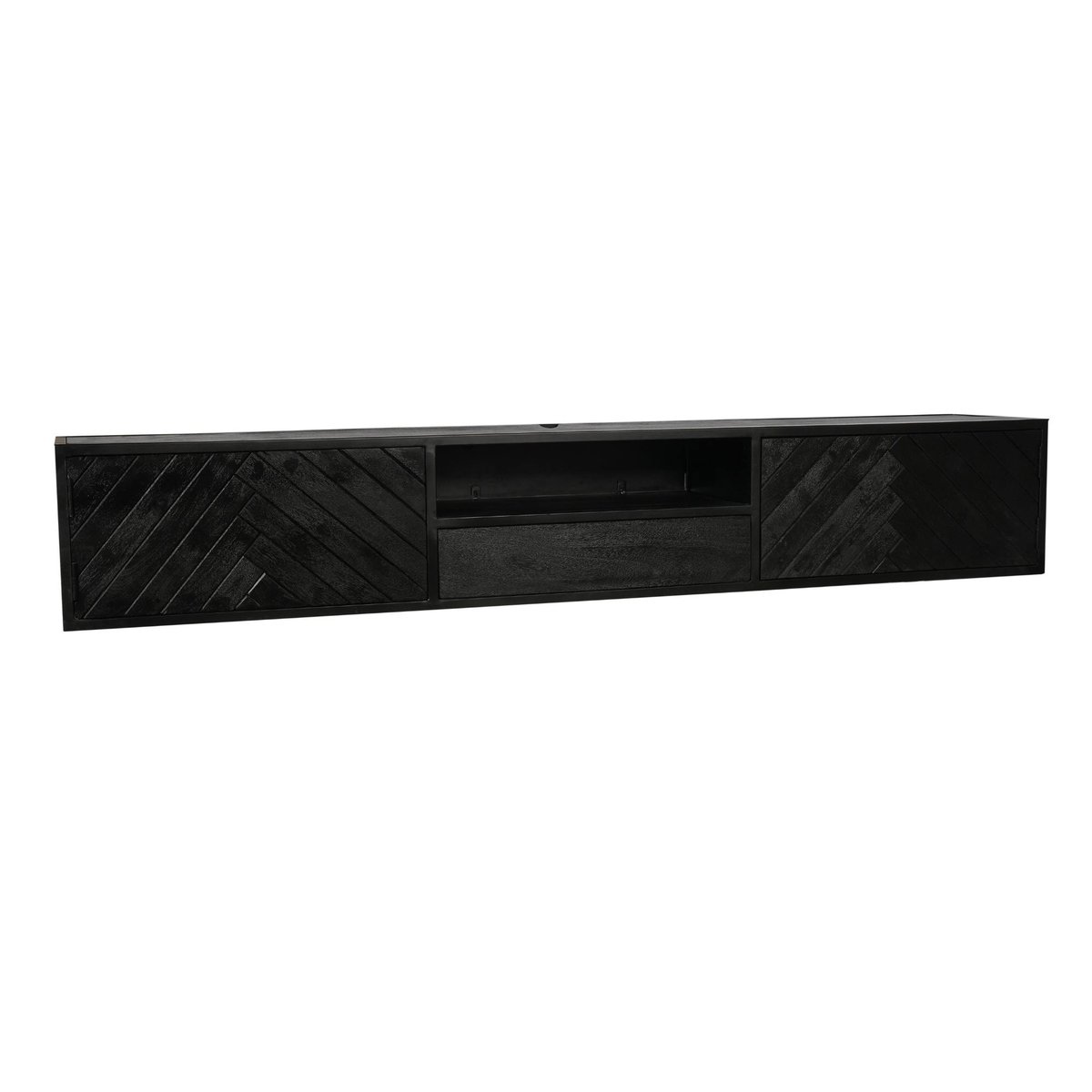 Meuble TV noir suspendu en bois avec rangement 280 cm ALVERA noir, PIER IMPORT
