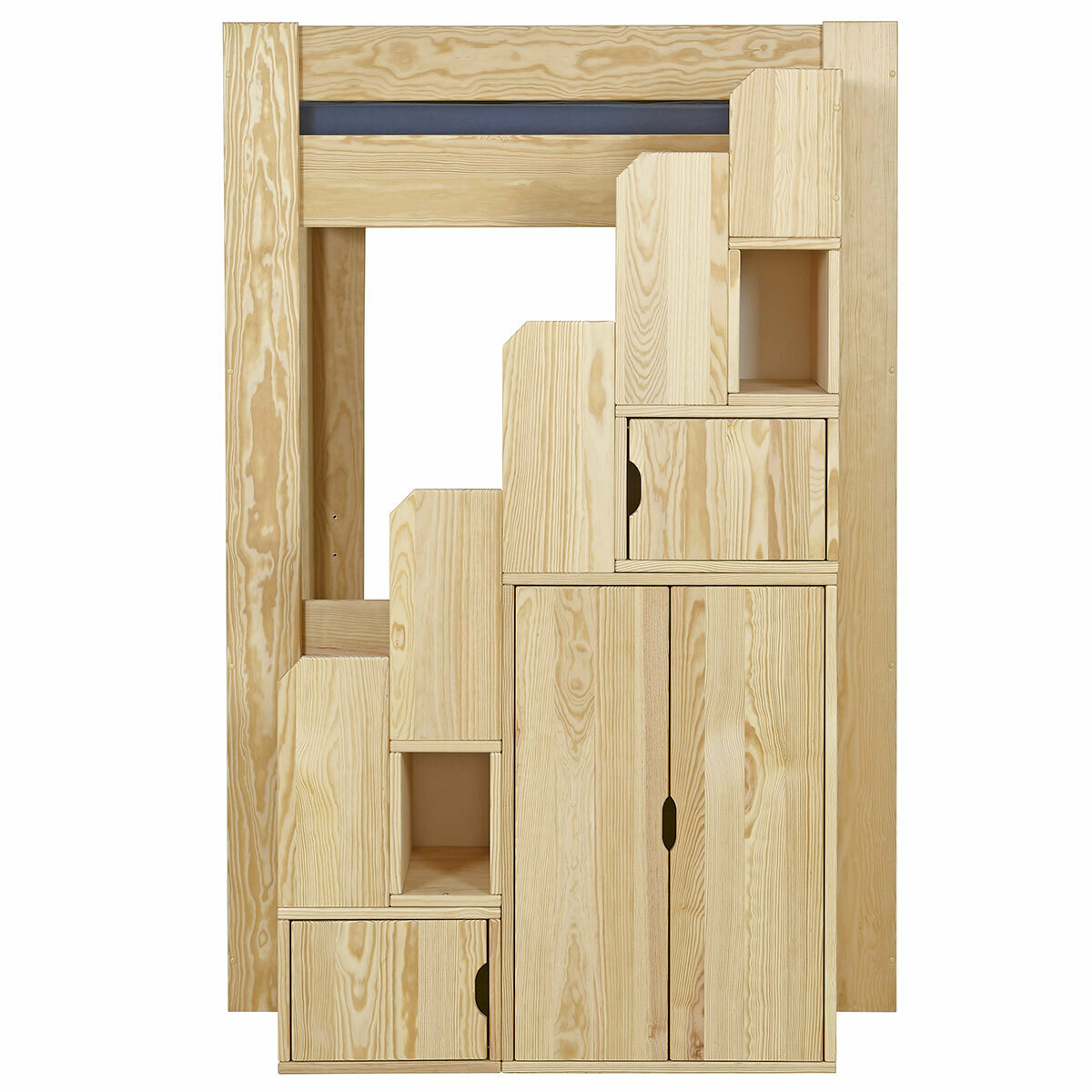 Pack lit mezzanine avec escalier et matelas Bois massif LEX bois naturel, AKITEN RETAIL