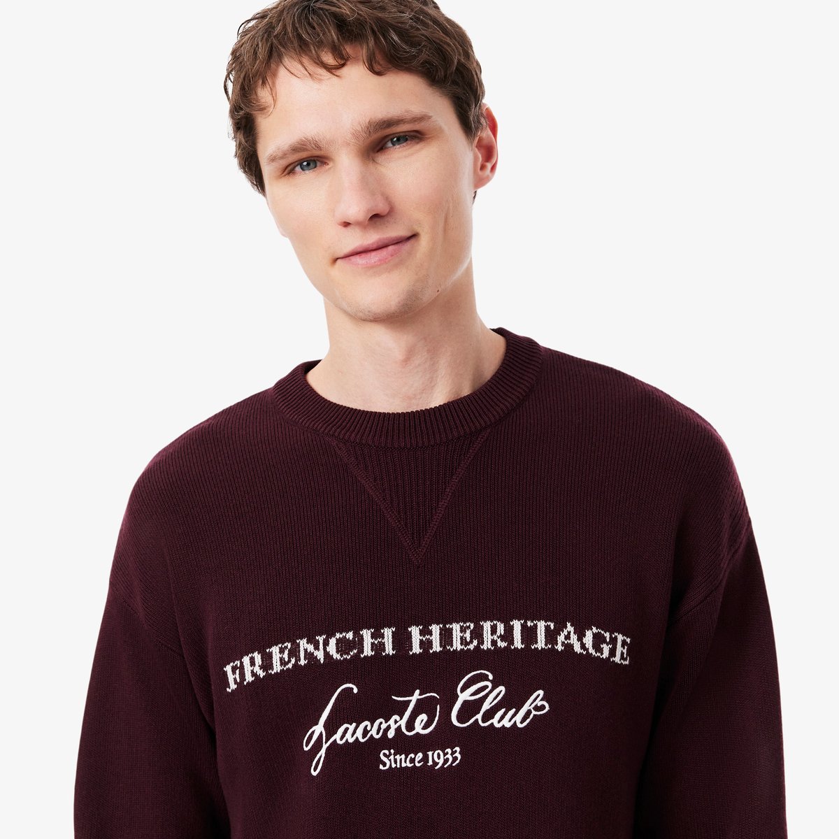 Pull col rond Tennis Héritage laine mélangée marron-3ke, LACOSTE