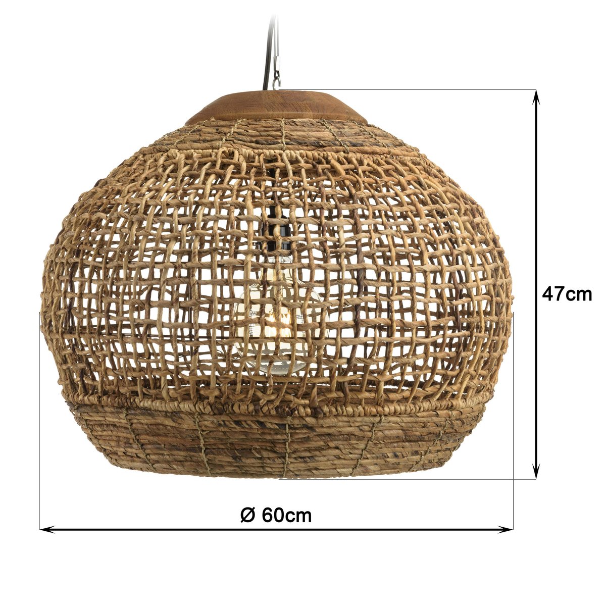 Suspension boule 60x60cm en abaca couleur naturelle et teck FOLELLI marron, PIER IMPORT